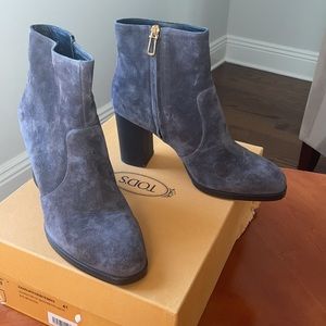 Tod’s Grey Suede Block Heel Bootie